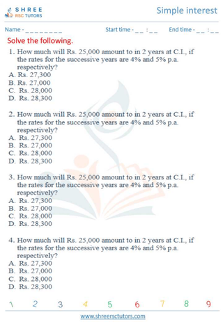 Grade 10  Maths worksheet: Simple interest