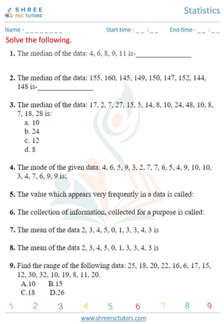 Grade 10  Maths worksheet: Statistics