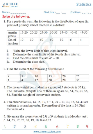 Grade 10  Maths worksheet: Statistics