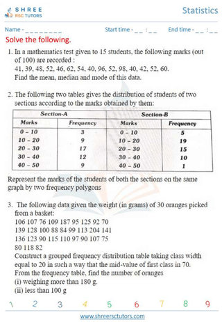 Grade 10  Maths worksheet: Statistics