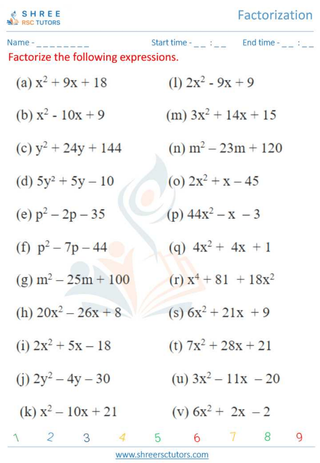 Grade 11  Maths worksheet: Factorization