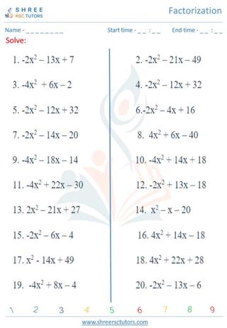 Grade 11  Maths worksheet: Factorization