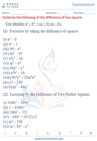 Grade 11  Maths worksheet: Factorization