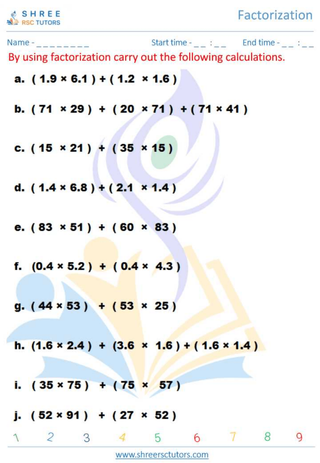 Grade 11  Maths worksheet: Factorization