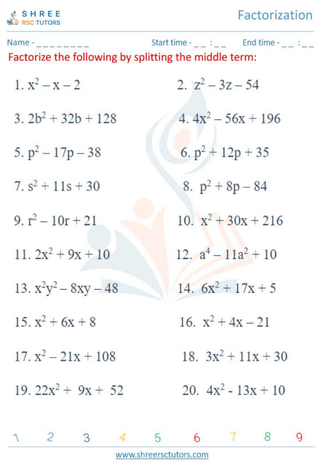 Grade 11  Maths worksheet: Factorization