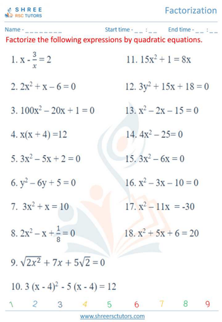 Grade 11  Maths worksheet: Factorization