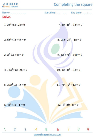 Grade 12  Maths worksheet: Completing the square