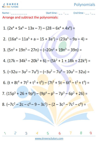 Grade 12  Maths worksheet: Polynomials