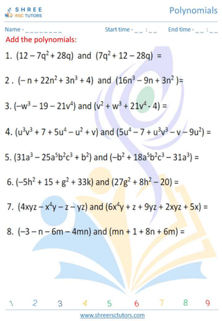 Grade 12  Maths worksheet: Polynomials