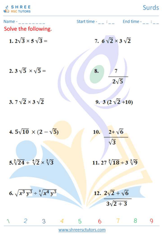 Grade 12  Maths worksheet: Surds