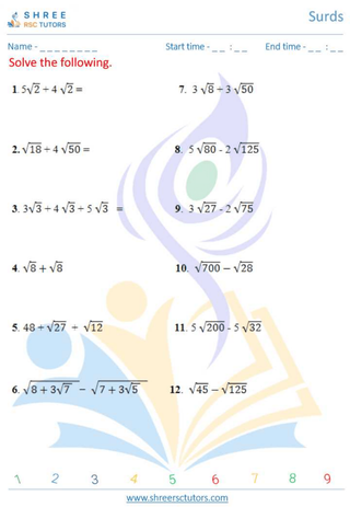 Grade 12  Maths worksheet: Surds