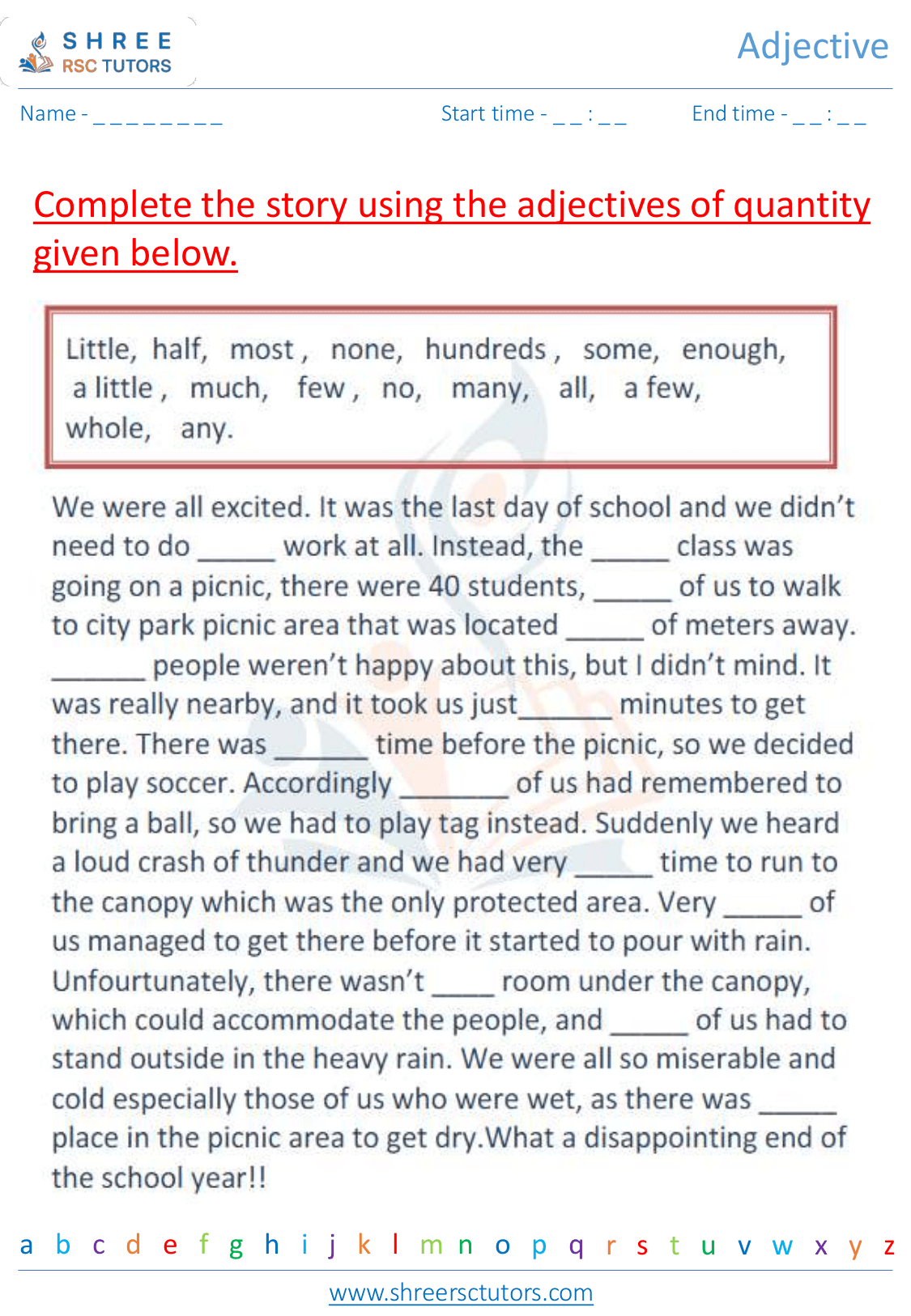 Adjectives worksheets for Grade 2 English shree rsc tutors