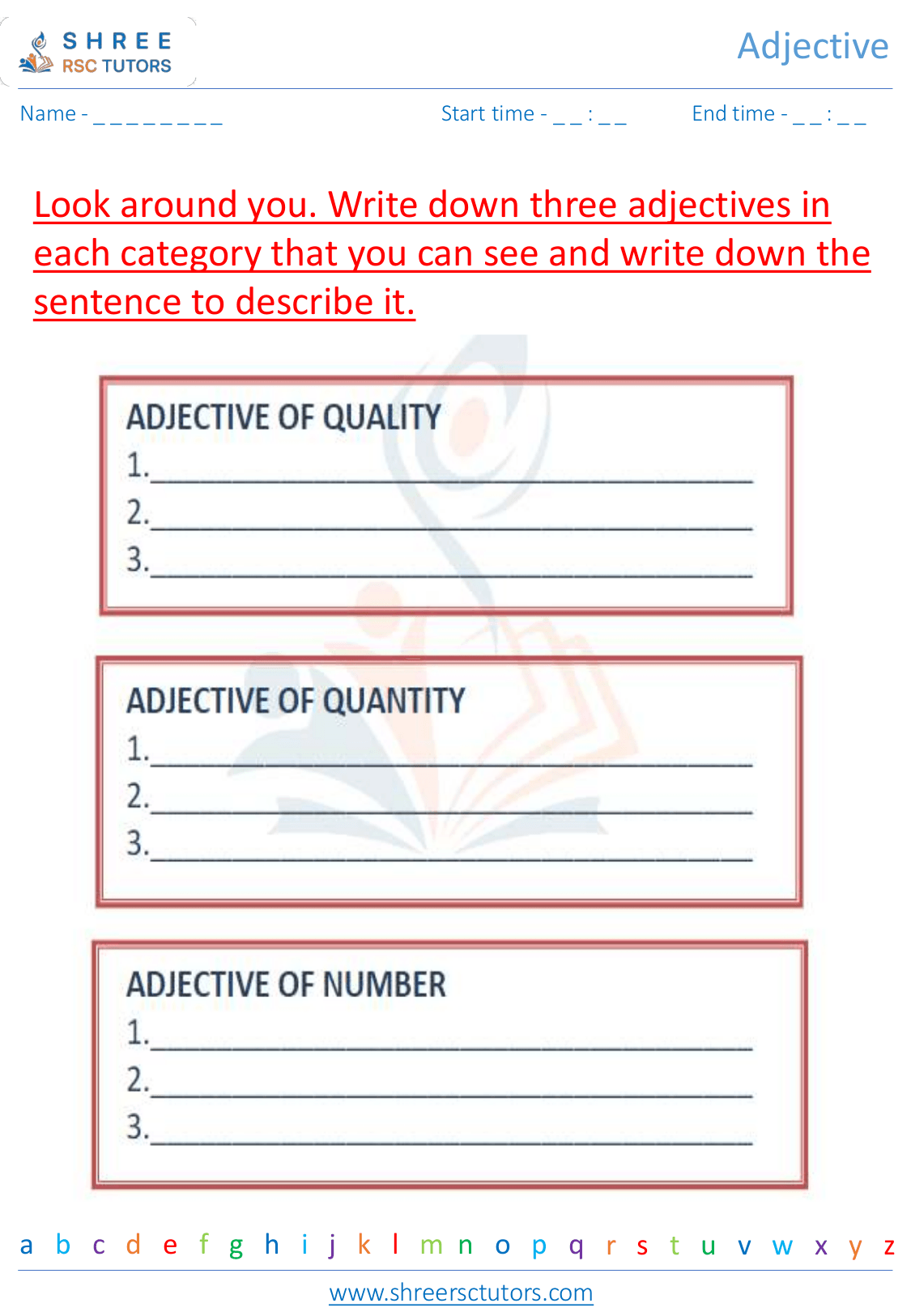 Adjectives worksheets for Grade 2 English shree rsc tutors