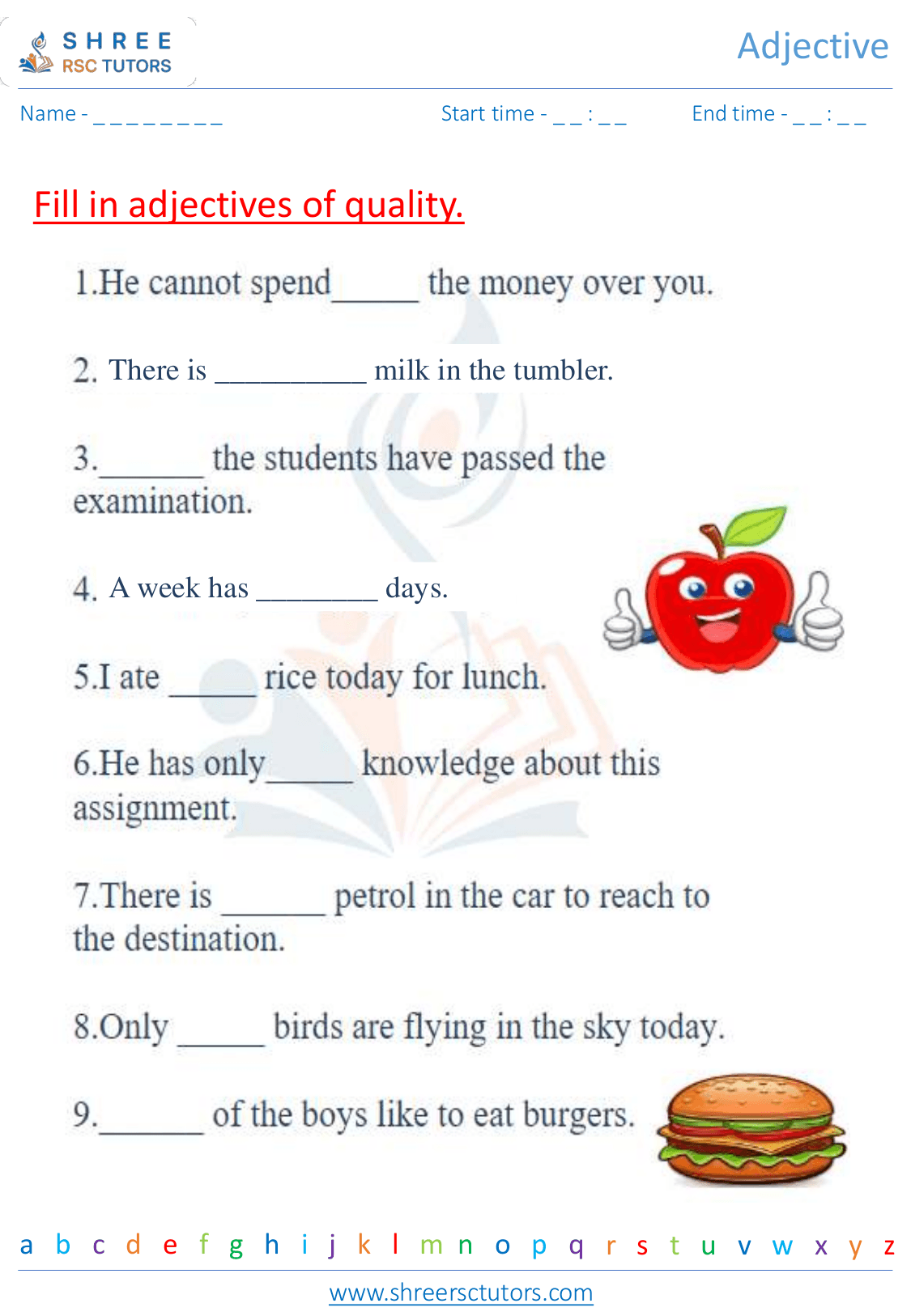 Adjectives worksheets for Grade 2 English shree rsc tutors