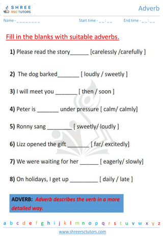 Grade 2  English worksheet: Adverbs