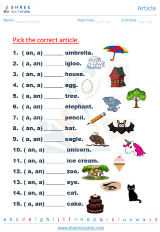 Grade 2  English worksheet: Articles