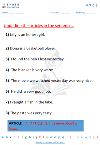Grade 2  English worksheet: Articles