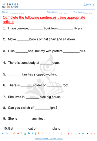 Grade 2  English worksheet: Articles