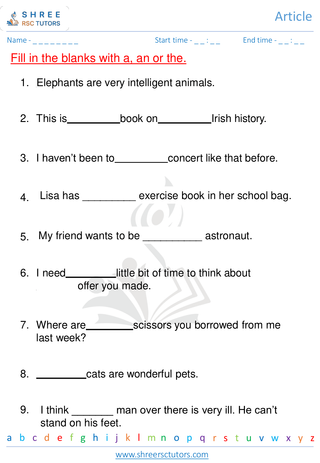 Grade 2  English worksheet: Articles