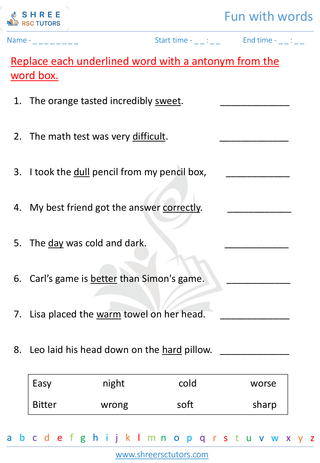 Grade 2  English worksheet: Fun with words