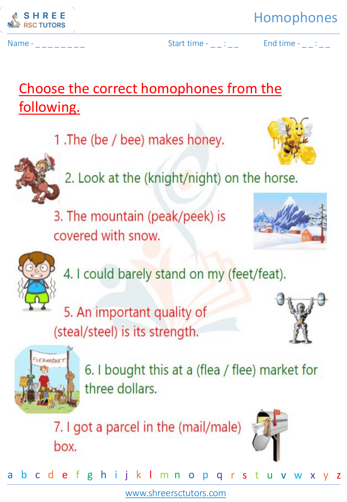 Homophones worksheets for Grade 2 English | shree rsc tutors
