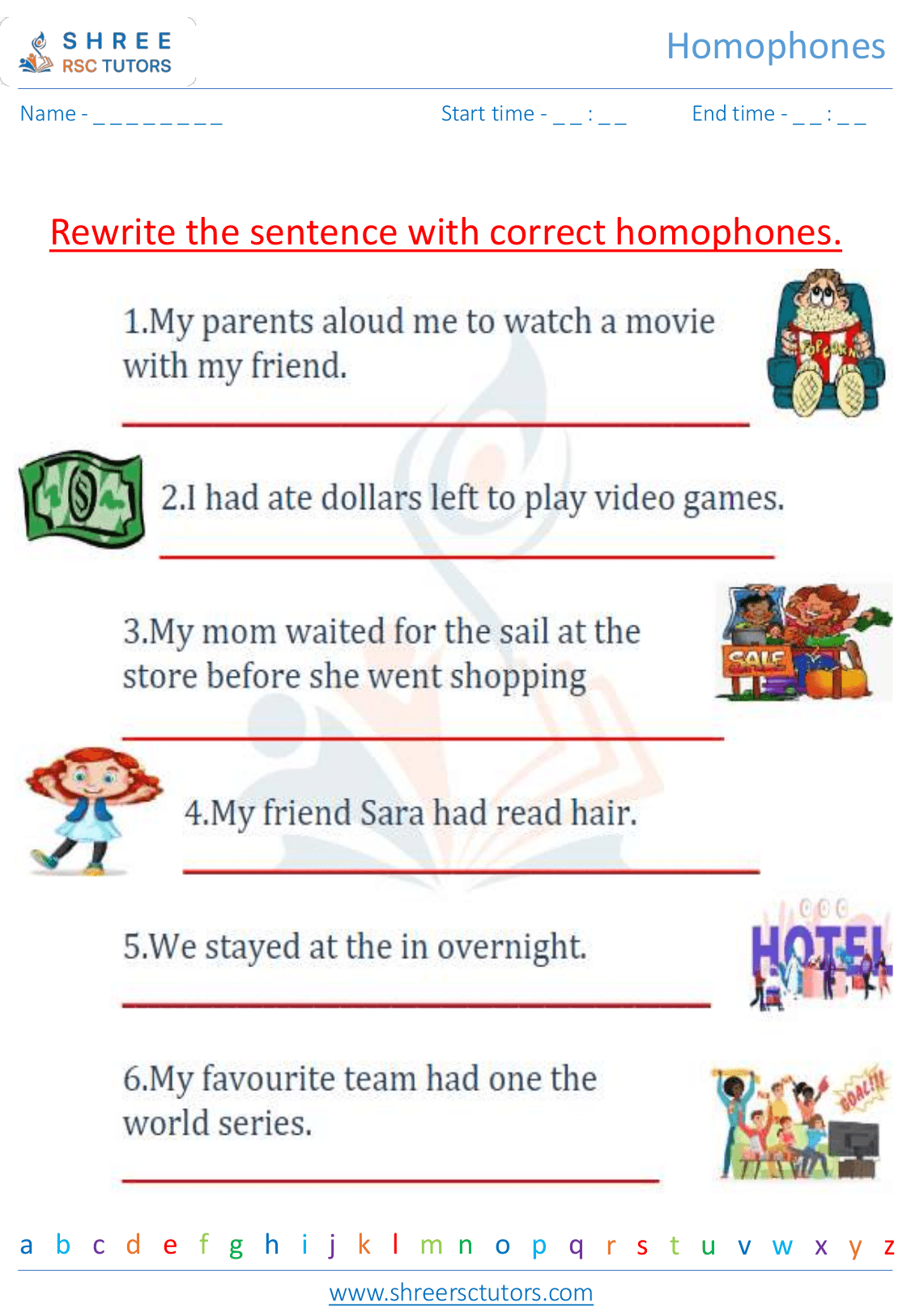 Homophones worksheets for Grade 2 English | shree rsc tutors