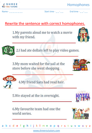 Grade 2  English worksheet: Homophones