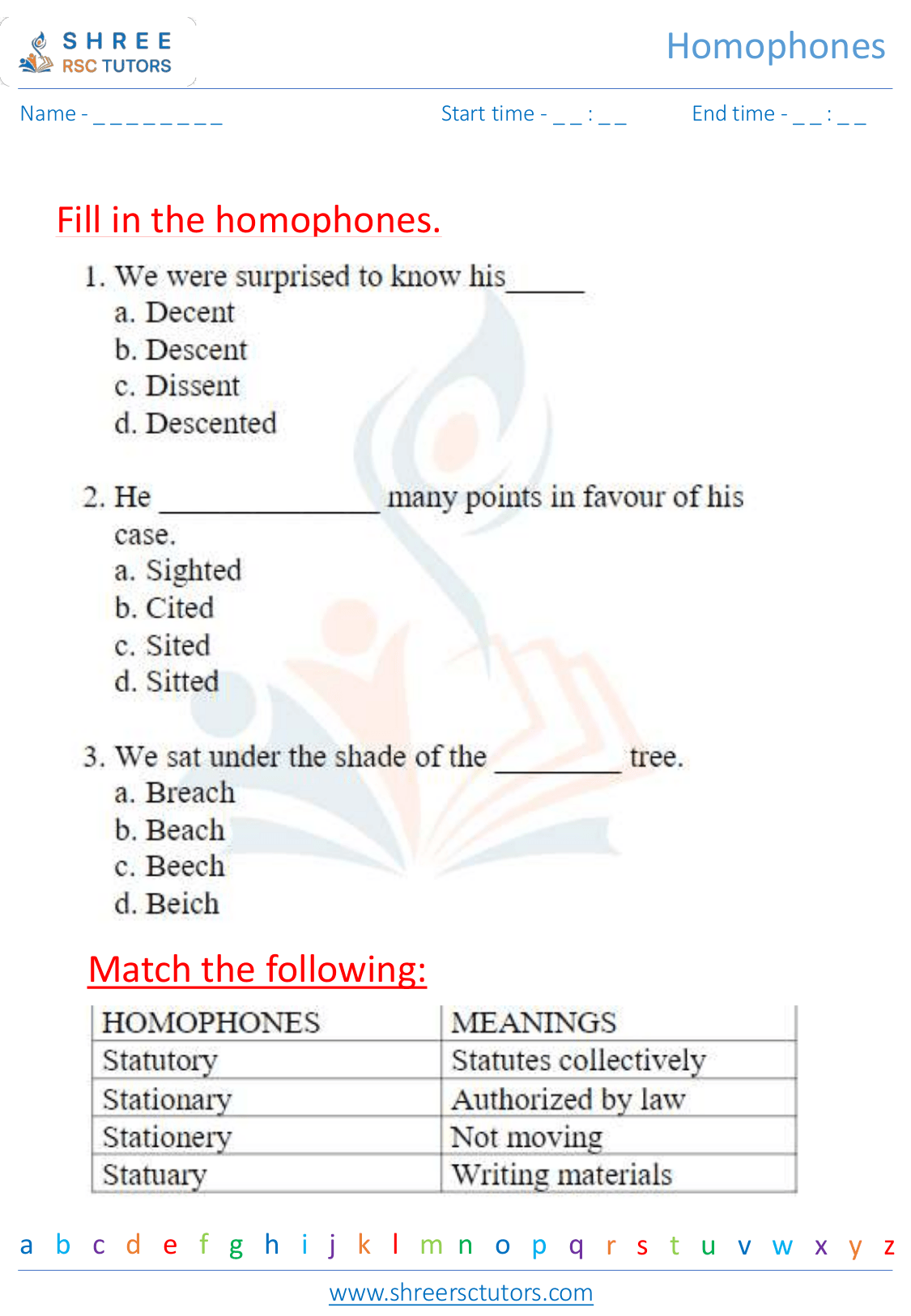 Homophones Worksheets For Grade 2 English Shree Rsc Tutors 2255