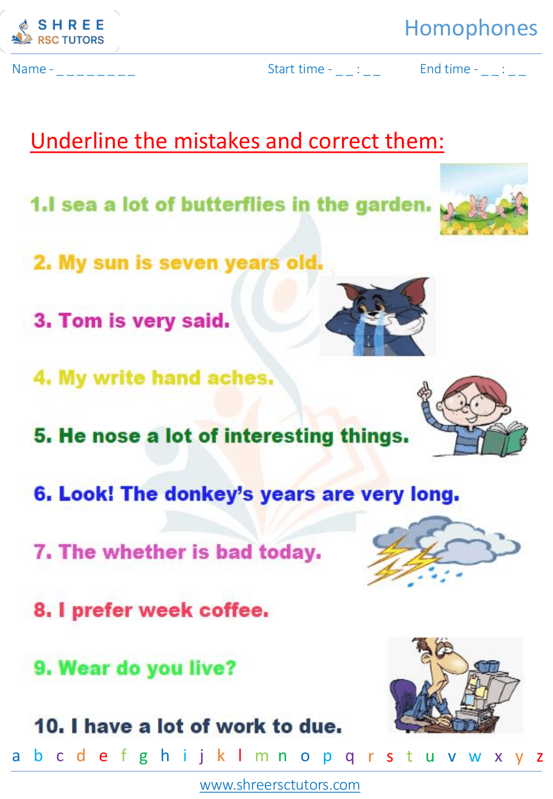 Homophones worksheets for Grade 2 English | shree rsc tutors