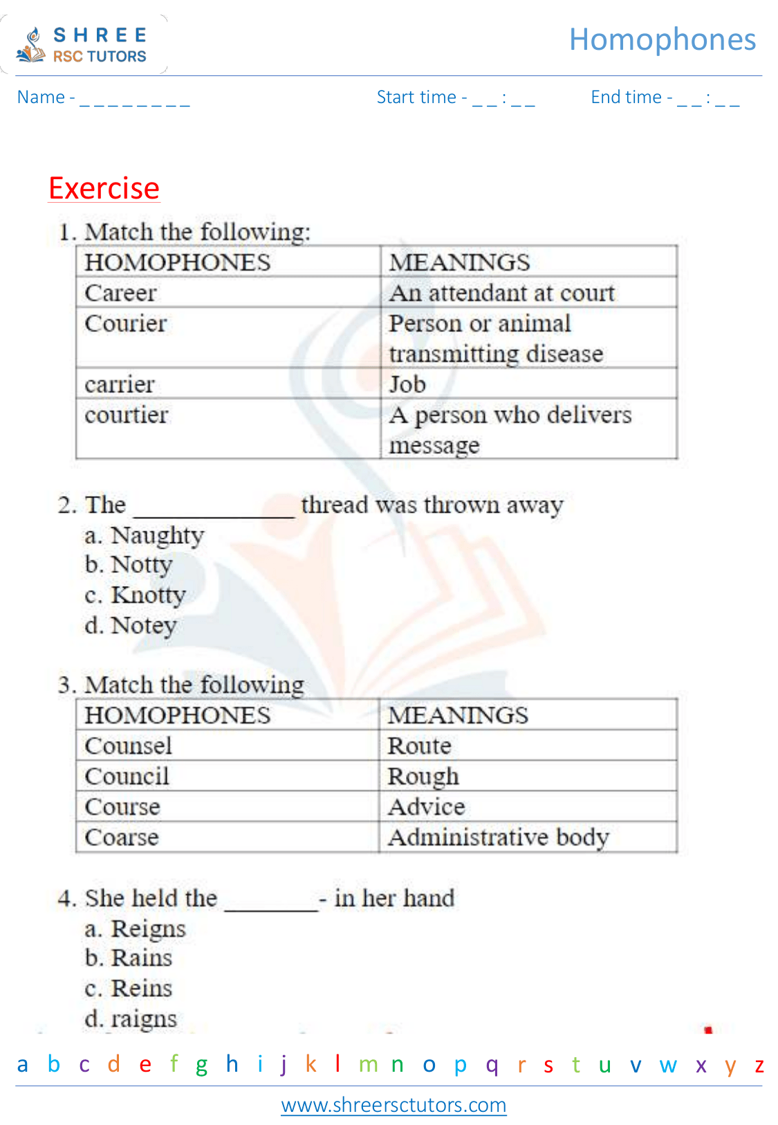 Homophones worksheets for Grade 2 English | shree rsc tutors