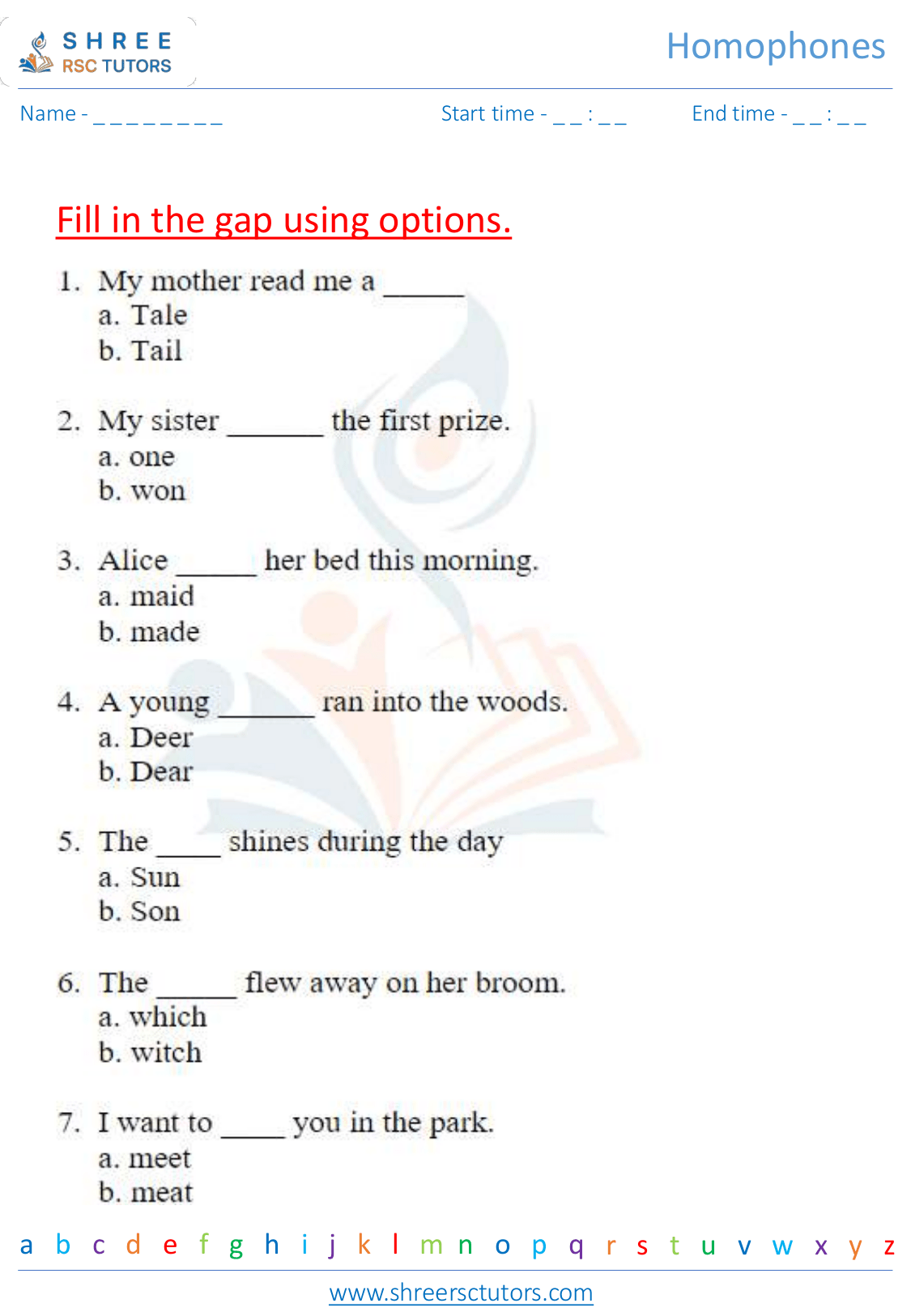 Homophones worksheets for Grade 2 English | shree rsc tutors