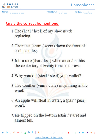 Grade 2  English worksheet: Homophones