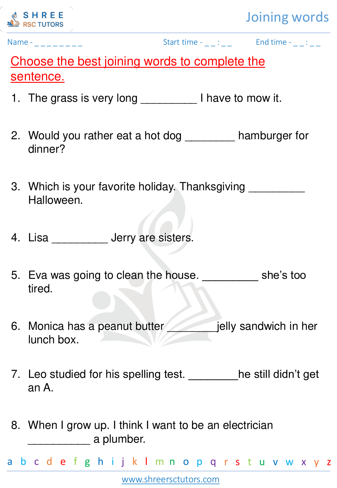 Grade 2  English worksheet: Joining words