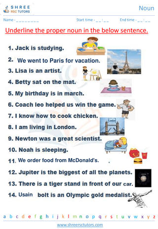 Grade 2  English worksheet: Noun