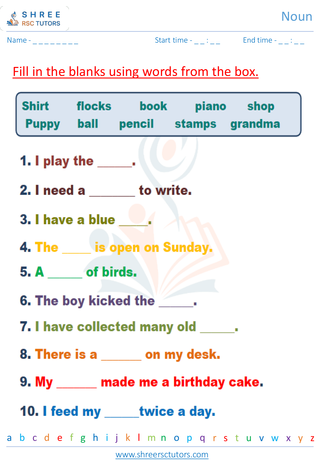 Grade 2  English worksheet: Noun