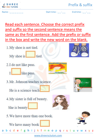 Grade 2  English worksheet: Prefix & Suffix