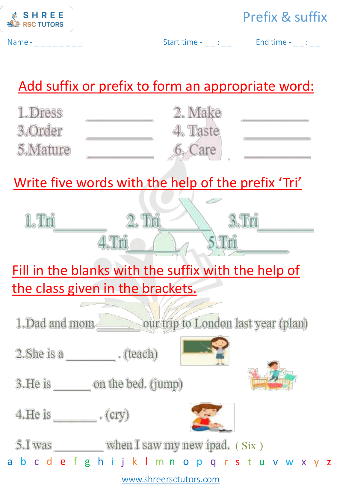 Prefix & Suffix worksheets for Grade 2 English shree rsc tutors