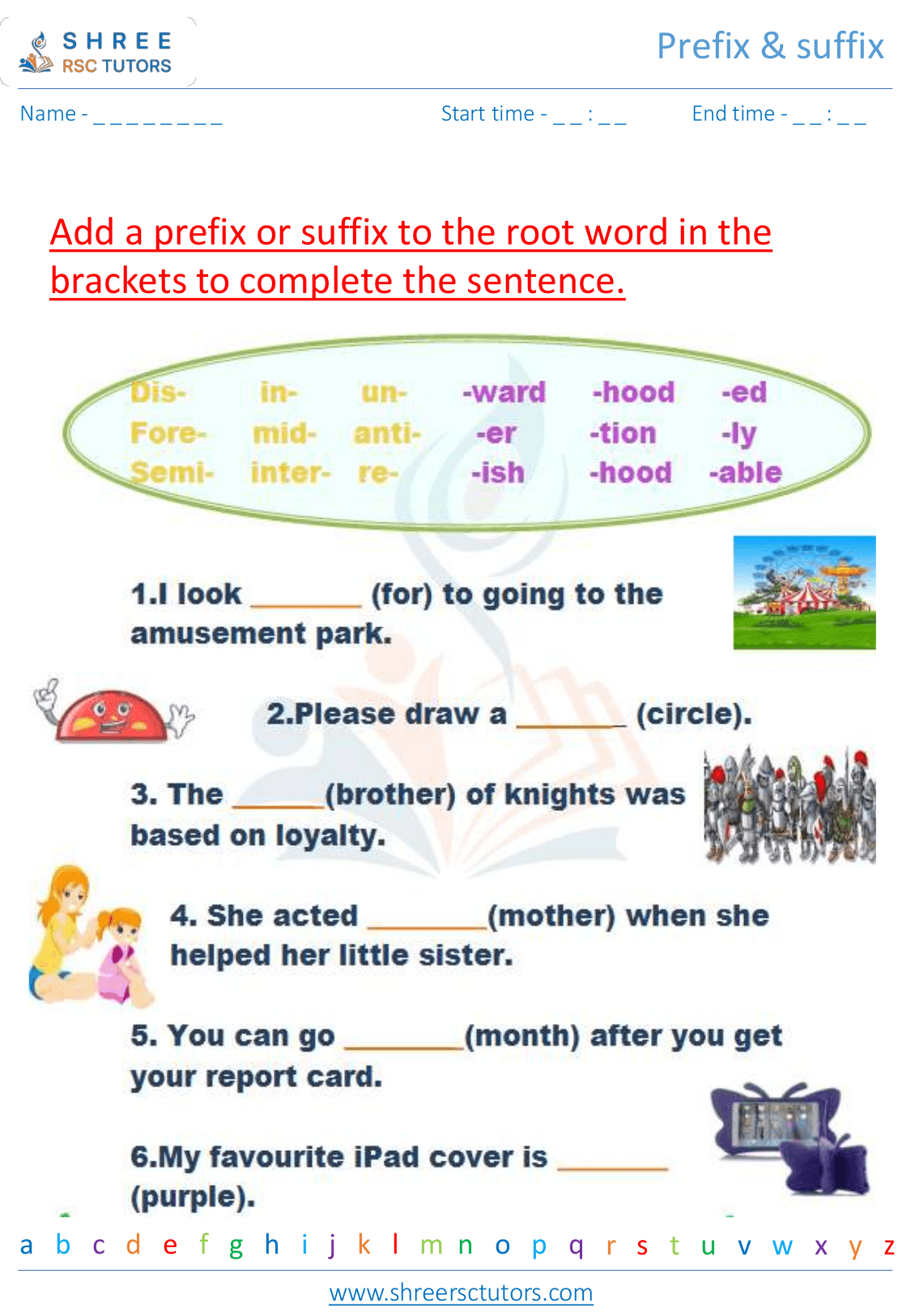 Prefix & Suffix worksheets for Grade 2 English | shree rsc tutors