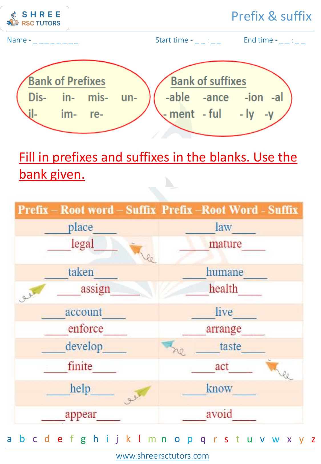 Prefix & Suffix worksheets for Grade 2 English | shree rsc tutors
