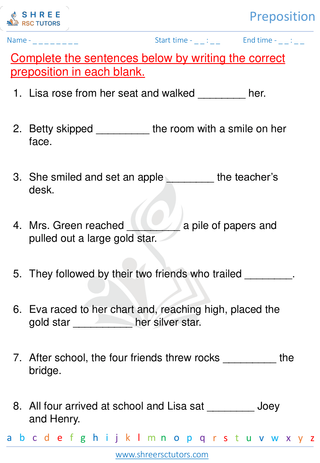 Grade 2  English worksheet: Preposition