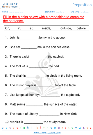 Grade 2  English worksheet: Preposition