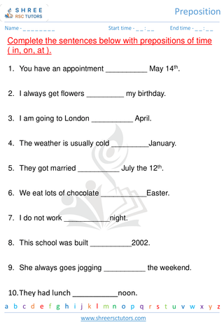 Grade 2  English worksheet: Preposition