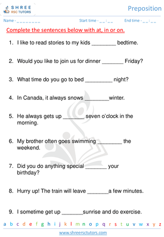 Grade 2  English worksheet: Preposition