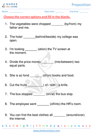 Grade 2  English worksheet: Preposition