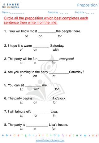 Grade 2  English worksheet: Preposition