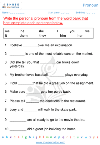 Grade 2  English worksheet: Pronoun