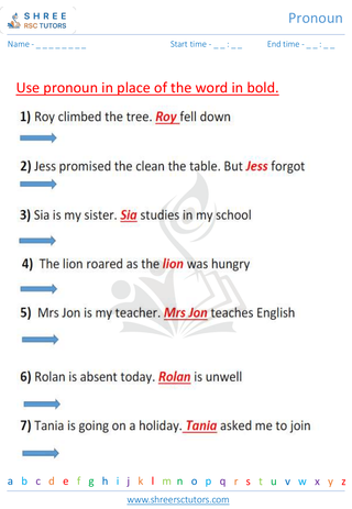 Grade 2  English worksheet: Pronoun