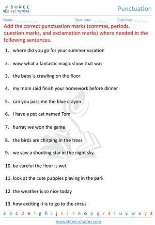 Grade 2  English worksheet: Punctuation