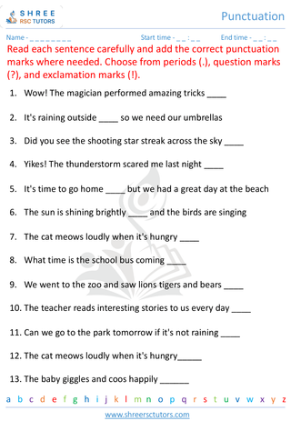 Grade 2  English worksheet: Punctuation