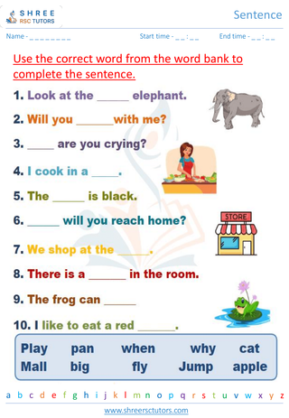 Grade 2  English worksheet: Sentence